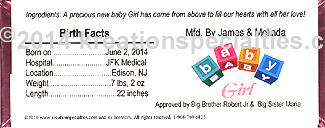 Baby GirlAnnouncement Candy Wrapper Back
