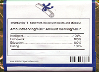 Congratulations Class 2005 candy wrapper KitKat sample back.