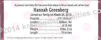 Birth Announcement Girl- Photo Wrapper- Back