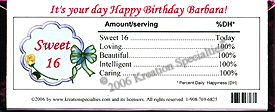 16th Birthday Candy Bar Wrapper 7 back